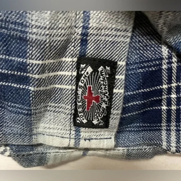 Flag & Anthem Mens Plaid Shirt Button Up Large Adult Blue Navy White NWT - Picture 7 of 13